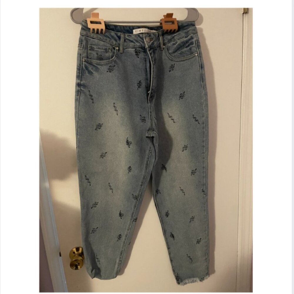 Mid Rise Mom Jeans with decals